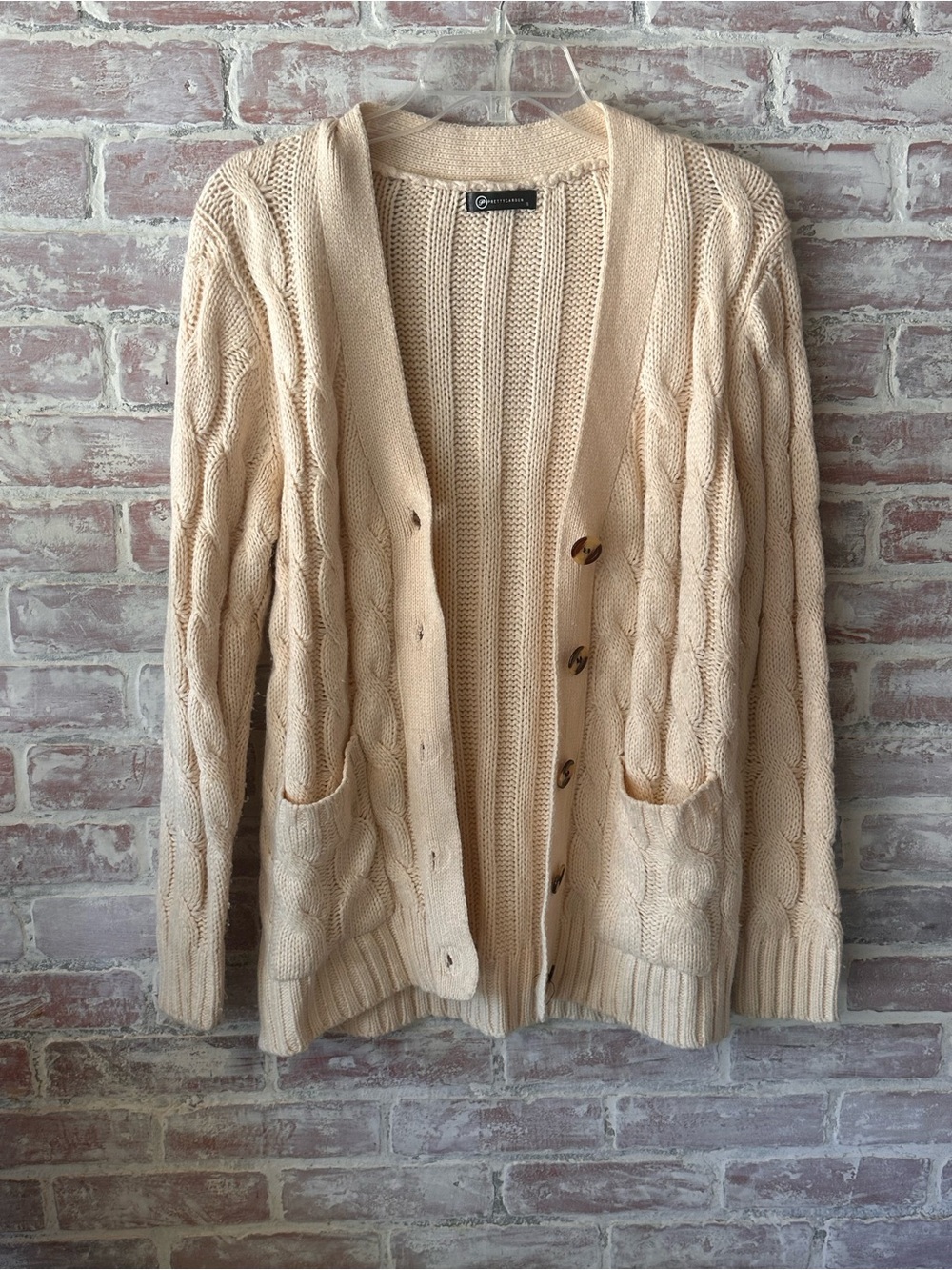 Chunky Cable Knit Button-Front Cardigan - Cream